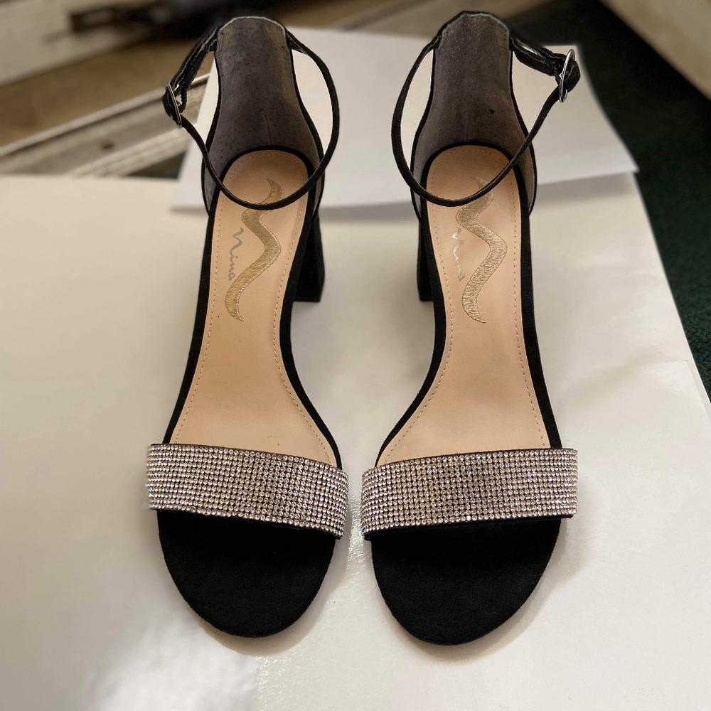 7.5 Nina rhinestone strap sandals (1.5" heels)